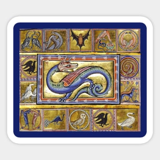 MEDIEVAL BESTIARY,SCITALIS LEGENDARY SERPENT, FANTASTIC ANIMALS IN GOLD RED BLUE COLORS Sticker